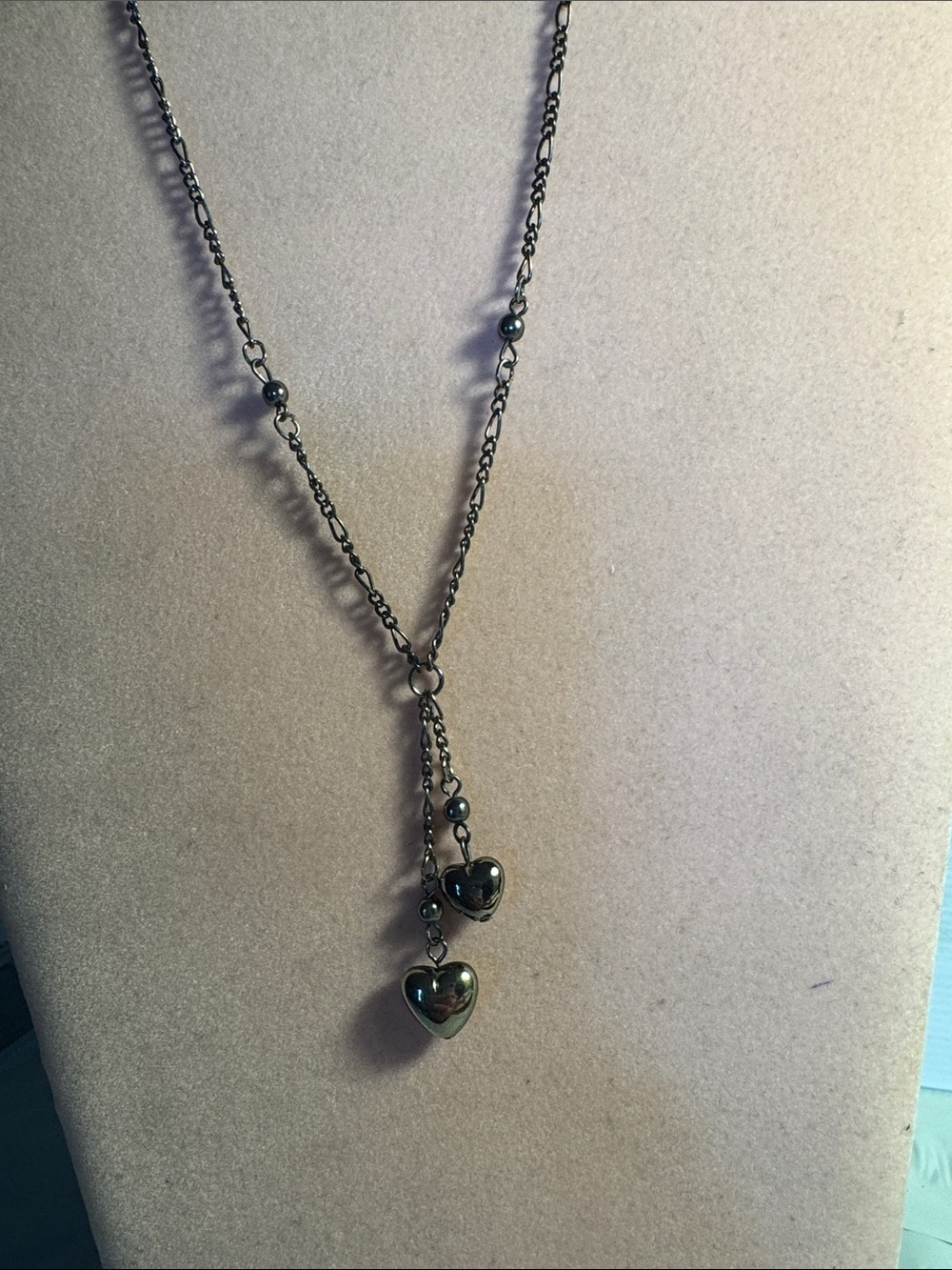 Dainty Black Double Heart Lariat Necklace - Women's Jewelry 9 1/2”